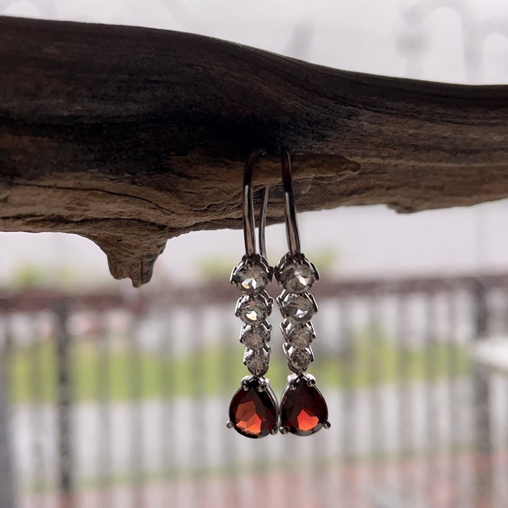 NIB Garnet & White Topaz Sterling Silver Earrings